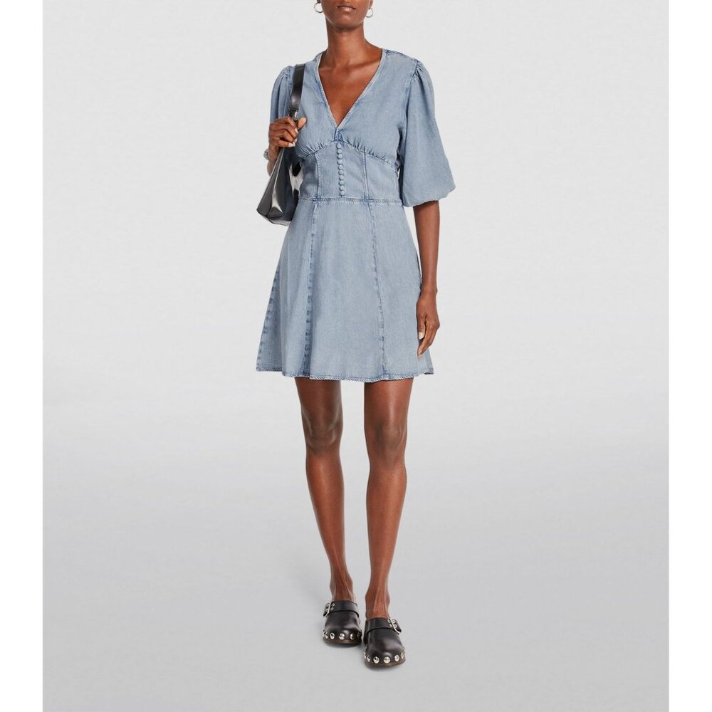 ALLSAINTS Nova Blue Denim V-Neck Short Sleeve Mini Dress Women's Size 4